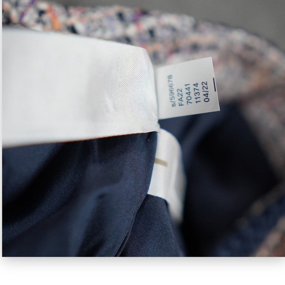 Loft Petite Tweed‎ Pocket Shift Skirt Size 0P White Blue Stylish Modern Mosiac - Picture 12 of 14